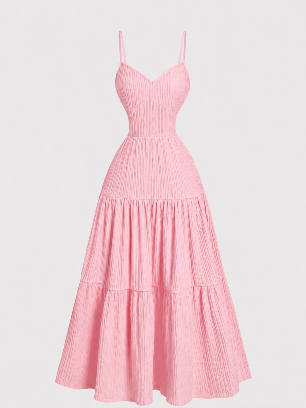 Pink Tiered Maxi Dress with Spaghetti Straps